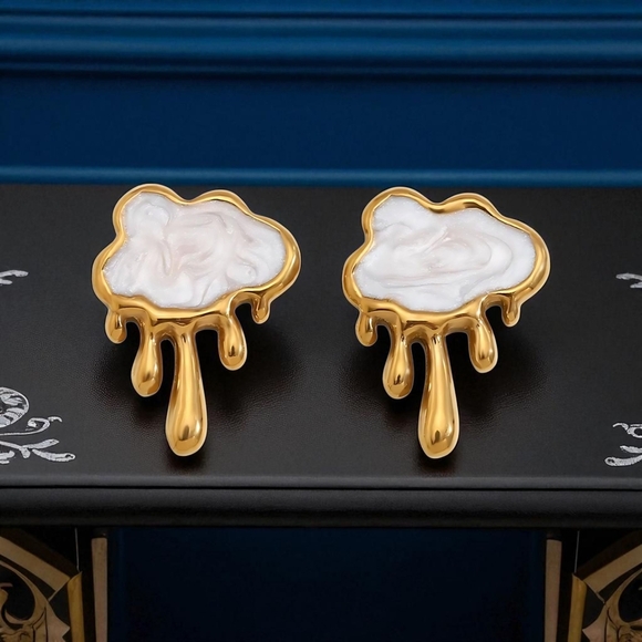 🆕️ Modern Gold Drip Necklace Earrings Set 18K Plated Stainless Steel Gift Ready - Picture 4 of 16